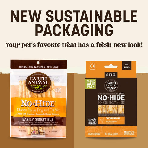 40 Count Pack Earth Animal No Hide Stix - Long Lasting Rawhide Free Small Dog Chews Sticks, Chicken - Extra Value