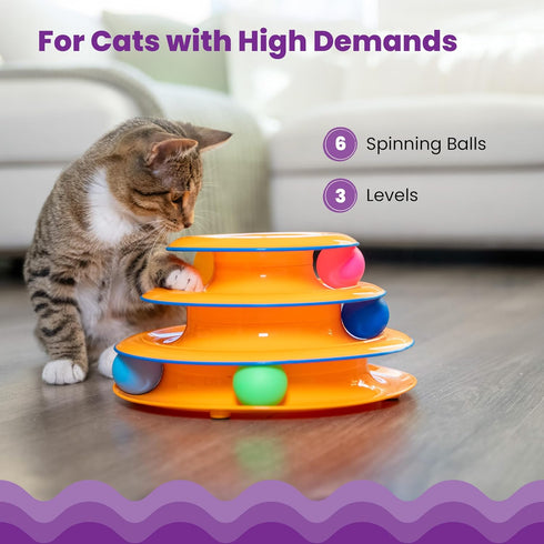3-Level 6 Catstages Tower of Tracks Cat Toy Track Tower with Balls, Interactive Cat Toy for Indoor Enrichment