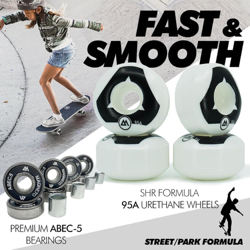 Magneto Complete Skateboard | Maple Wood | ABEC 5 Bearings | Double Kick Concave Deck for Beginners and Teens