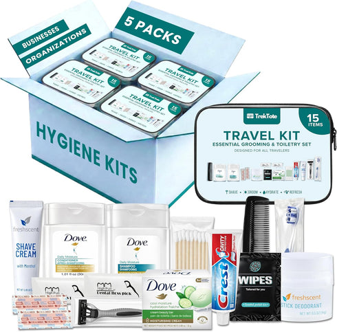 Stuhrling Bottle TrekTote Bulk 15 Piece Hygiene Kits for Distribution & Travel,