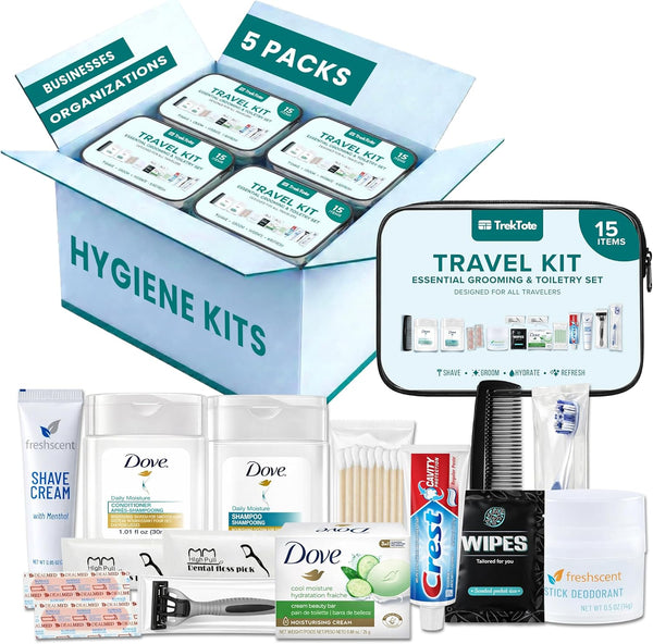 Stuhrling Bottle TrekTote Bulk 15 Piece Hygiene Kits for Distribution & Travel,
