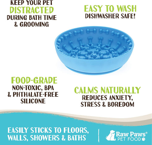 Raw Paws Licking Mat Bowl, Bathing & Grooming Distraction Mat for Dogs, Fun Alternative Slow Feeder Bowl