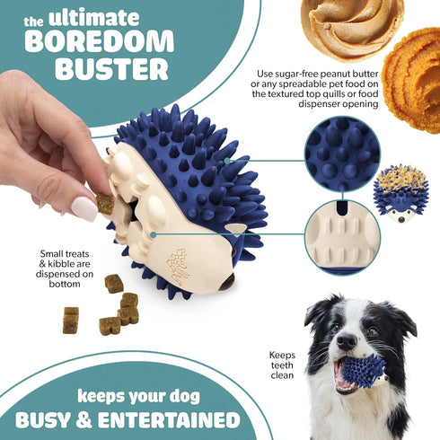 Bella Boo Pets Interactive Dog Toy - Freddy The Hedgehog Blue Treat Ball + Food Dispensing Slow Feeder Puzzle