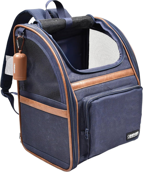 JESPET & GOOPAWS Collapsible Pet Carrier Backpack for Dogs and Cats, Breathable Mesh for Hiking and Camping (Navy Blue)