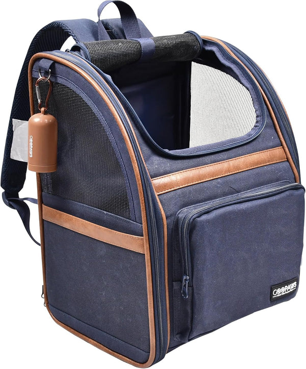 JESPET & GOOPAWS Collapsible Pet Carrier Backpack for Dogs and Cats, Breathable Mesh for Hiking and Camping (Navy Blue)