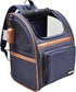 JESPET & GOOPAWS Collapsible Pet Carrier Backpack for Dogs and Cats, Breathable Mesh for Hiking and Camping (Navy Blue)