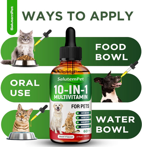 10-in-1 D3, 2 Oz at Vitamins for Indoor Cats Liquid Multivitamin for Dogs C, B Group, for Skin, Coat, & Breathing