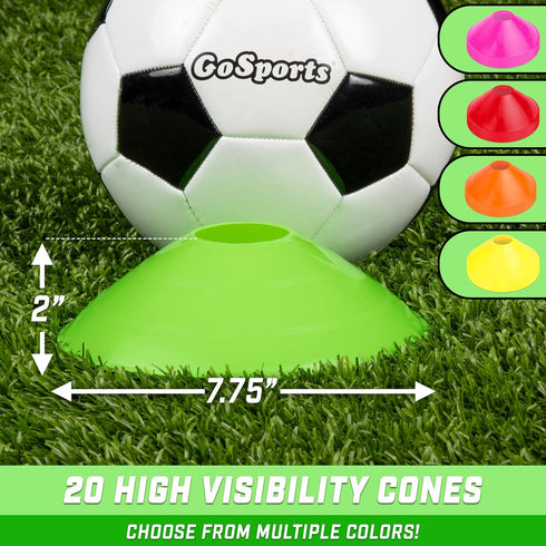 GoSports Premium Sports Cones, 20 Pack for Agility Training and Drills with Tote