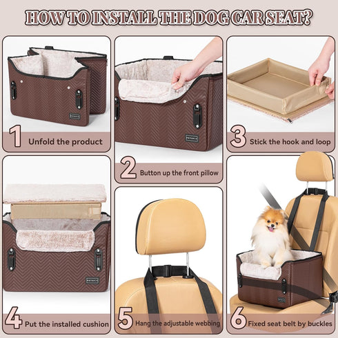 25lbs PETSFIT Car Seat for Dogs, Waterproof PU Leather Dog Car Seat for Small Dogs with Patent Safe Buckles, Clip-On
