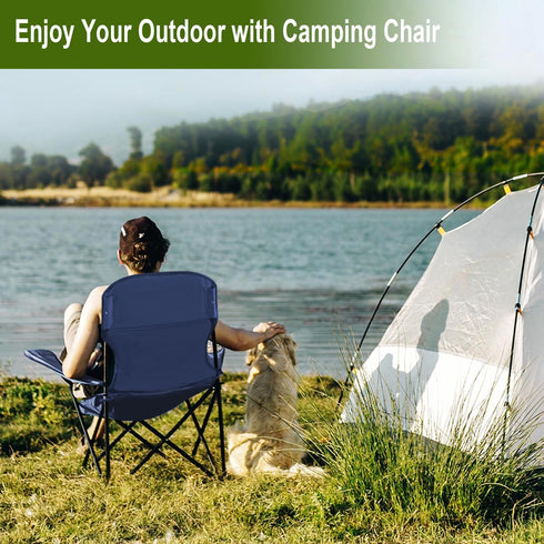 2PCS 225LBS, Folding Camping Collapsible Chairs Heavy Duty Lawn Chair with Cooler Bag, Storage Pocket, Waterproof Bag