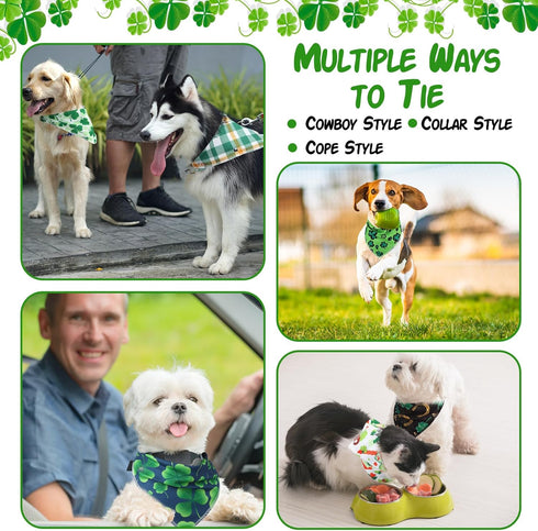 100 Paterr Pieces Dog Bandanas Bulk St. Patrick's Day Pet Handkerchief Shamrocks Soft Triangle Bibs Cute Kerchief