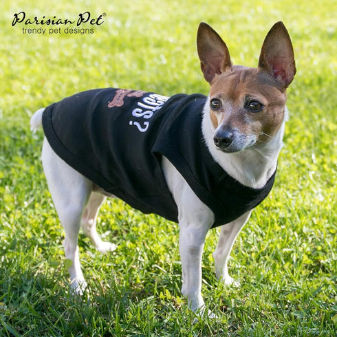 Parisian Pet Dog Tshirt - Lightweight Cotton Tank Top - Embroidered “Got Treats?” Sleeveless Black Tee for Large Dogs -
