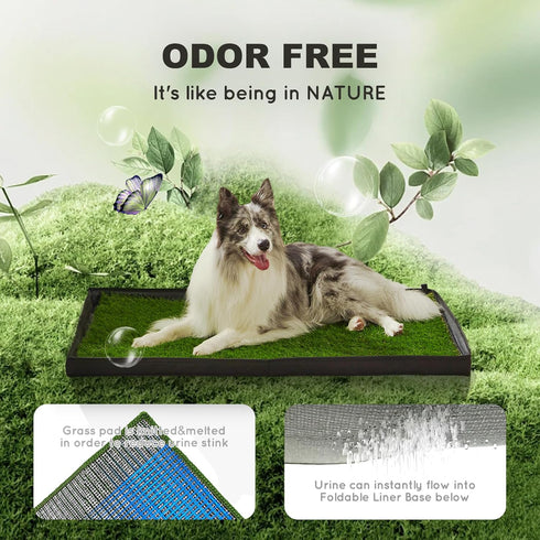HQ4US 4LEGS 2 Dog Grass Pad with Foldable Dog Litter Box,Small Liner Base for BalconyUltra-Absorbent Artificial Grass
