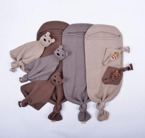 Newborn Essentials Baby Swaddle Blanket Set, 1 Piece (1 Pacifier Holder, 1 Cocoon Swaddle Sleep Sack, 1 Teddy Bear),