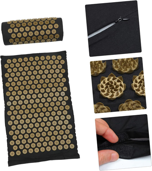 2pcs Set Acupressure Massage Pillow and Yoga Mat Portable Relaxation Accessories with Carry Bag for Stress Relief