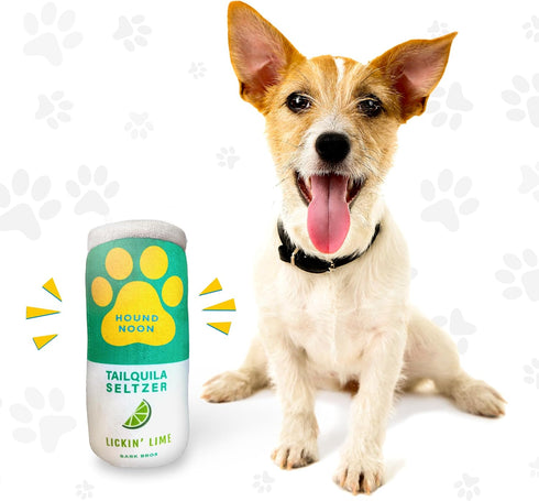 Hound Noon - Two Pack Plush Squeaky Dog Toys, Funny Drink Parody, Cute Dog Birthday Toy, Beer Dog Toy