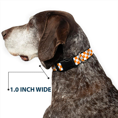 Buckle-Down Plastic Clip Collar - Checker White/TN Orange, 1" Wide, Fits 15-26" Neck
