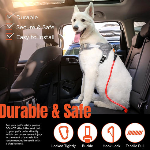 360 360) Dog Seat Belt for Car | Universal Pet Car Seatbelt with Reflective Climbing Rope, Aviation Aluminum Carabiner