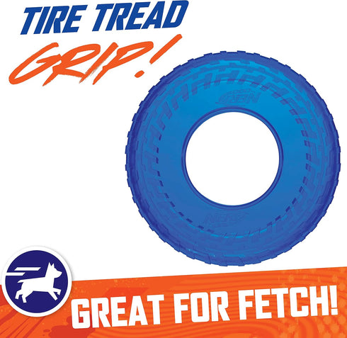 Nerf Dog 10in Enhanced Translucent TPR Tire Flyer for Medium Breeds, Blue