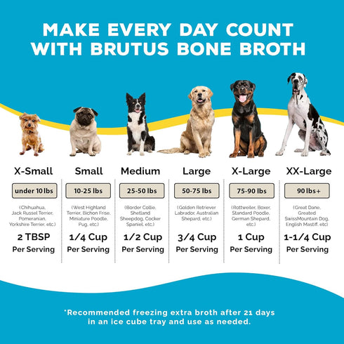 Brutus Bone Broth for Dogs, Bone Broth Powder with Chondroitin Glucosamine & Turmeric, Human Grade Food Toppers (Beef)