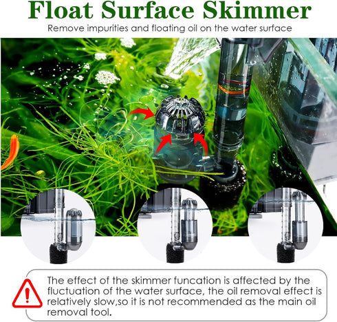 AQQA Aquariums Power Filter 74GPH, External Hang On Fish Tank Sponge Filter with Surface Skimmer