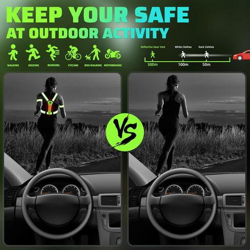 West Biking Running Vest Light - Led Running Reflective Gear for Walking at Night, High Visibility Night Rechargeable Light Up Running Vest, Adjustable Running Lights for Runners