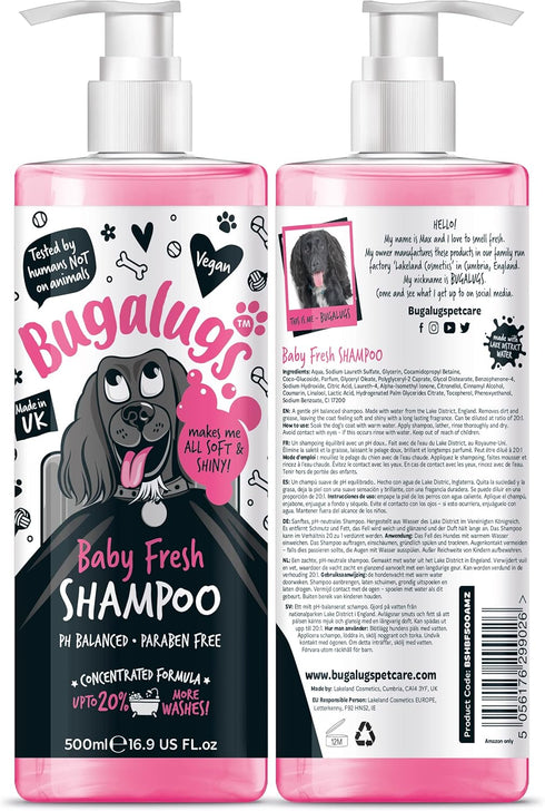 Baby Fresh Dog Shampoo - 16.85 FL Oz Vegan Pet Shampoo with Baby Powder Scent for Smelly Dogs