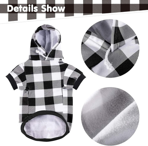 KOOLTAIL Plaid Dog Hoodie - Pet Clothes Sweater with Hat and Pocket for Small Medium Large Dogs, White XL