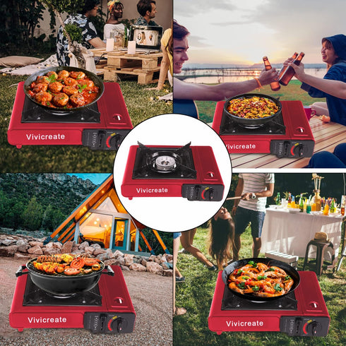 Vivicreate 8500 BTU Portable Butane Stove, Camping Stove, Outdoor Burner (Red)