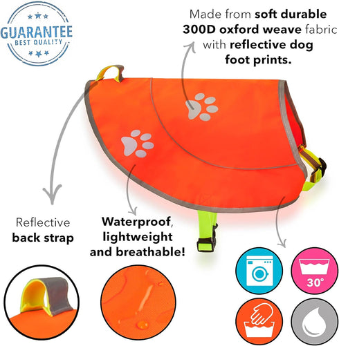 Dog Reflective Vest - Comfortable Safety Jacket, High Visibility for Dogs, Elastic Straps, Clasp Closure - Orange, Large