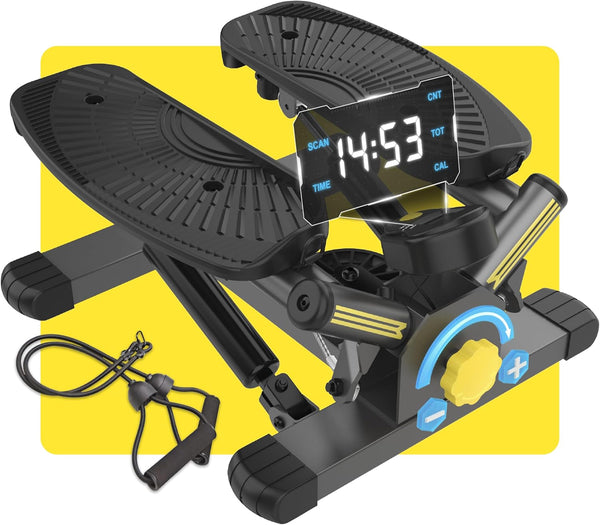 Twist Stepper with Resistance Bands, Mini Stepper Machine for Full Body Workout, 300LBS Weight Capacity
