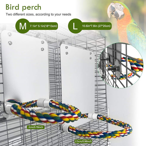 BWOGUE 7 Inch Bird Mirror with Rope Perch, Cockatiel Mirror for Cage Bird Toys, Swing Parrot Cage Toys