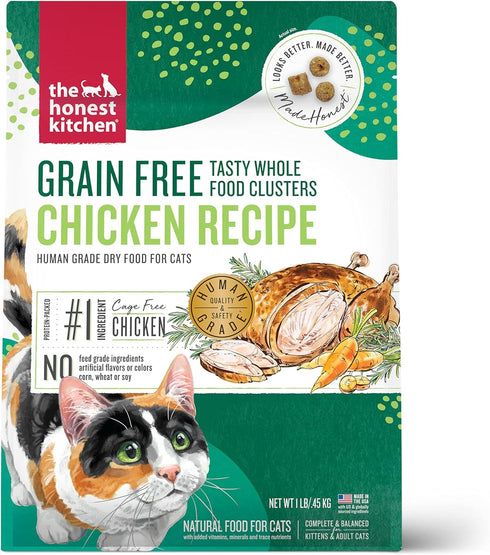 The Honest Kitchen Whole Food Clusters Grain Free Chicken Dry Cat Food, 1 lb Trial Pouch