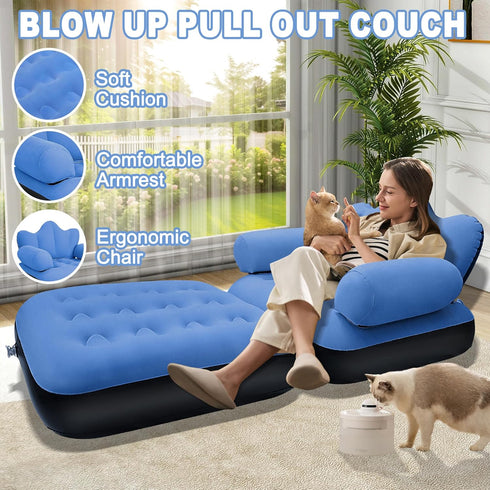 Camping-1pc SeaSlep Blow Up Pull Out Couch with Headboard,Inflatable Couch with Flocked Surface,Folding Inflatable