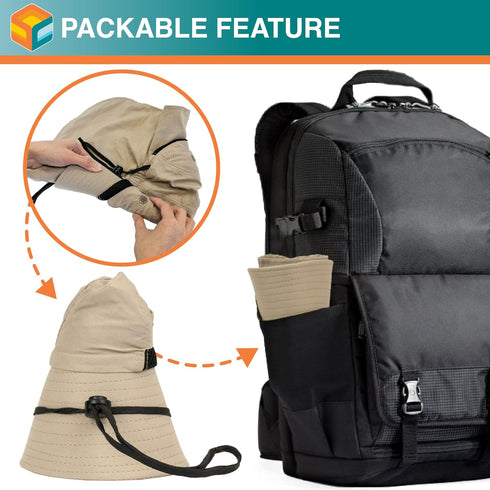 SUN CUBE Wide Brim Sun Hat for Men, Neck Flap Cover, UV Protection for Hiking, Camping, Gardening
