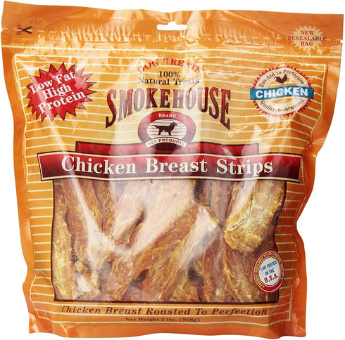 Smokehouse Treats Smokehouse 100-Percent Natural Chicken Breast Strips Dog Treats, 2-Pound
