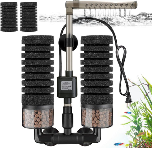 Upgrade Aquarium Electric Power Sponge Filter with Submersible Pump Ultra-Quiet Motor with