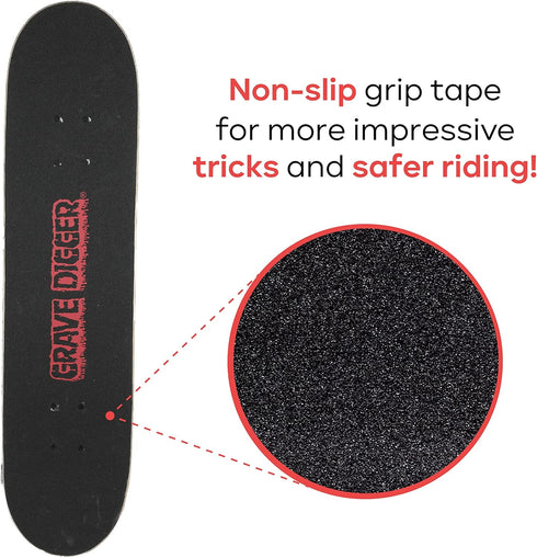 Monster Jam 31 Inch Skateboard, 7-Ply Maple Desk Skate Board for Cruising, Carving, Tricks, and Downhill