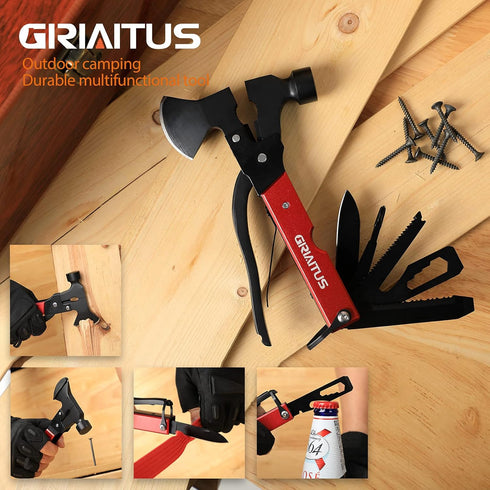 Multitool Camping Accessories, 14 in 1 Camping Kit with Axe, Hammer, Saw, Screwdrivers, Pliers, Unique Gifts for Men