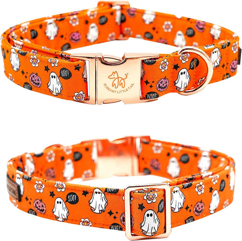 Elegant little tail Halloween Dog Collar, Fall Orange Pumpkin Adjustable Bow Collar for Small Dogs