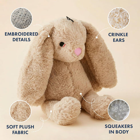 15-Inch Pet Lou Rabbit Dog Squeak Toys, Durable Plush with Crinkle Interactive Dog Toy, Not for Heavy Aggressive