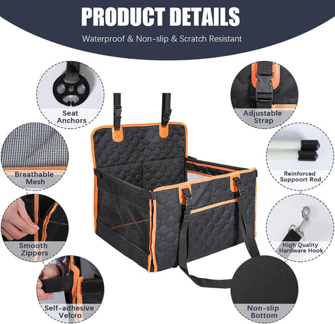 30lbs Dog Car Seat for Medium Small Dogs, Pet Car Seat with Adjustable Safety Belt & Storage Pockets, Breathable