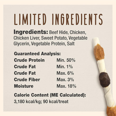 Cadet Gourmet Shish Kabob Dog Treats for Large Dogs, Healthy Chicken & Sweet Potato Chew Sticks, 10 Inch, 8 Count