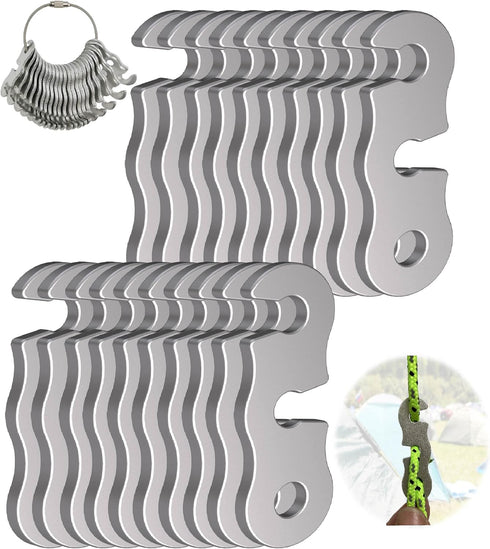 Rope Tensioner (Silver 20 Pack) - Aluminum Alloy Camping Tent Guyline Cord Adjuster for Hiking, Backpacking