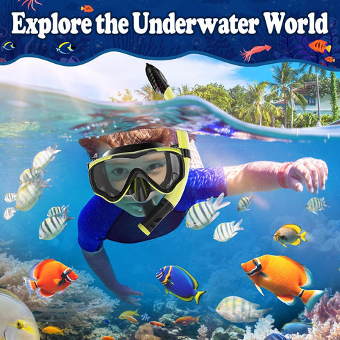 UPhitnis Set 4-14 Set U PHITNIS Kids Snorkel for Age - Dry Top Snorkeling Gear for Kids Junior & Youth - Childs Diving
