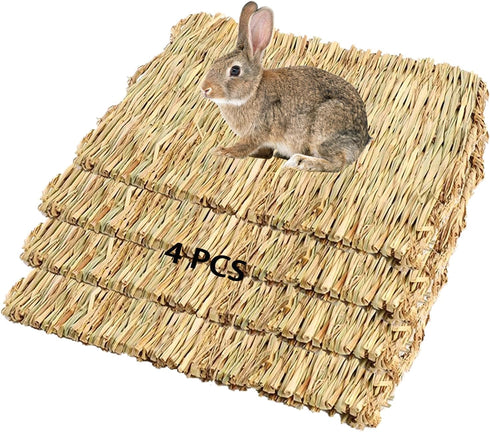 PINVNBY Straw Mats for Rabbits,11.0"x8.3" Natural Bunny Grass Mat,Handwoven Rabbit Hay Mat