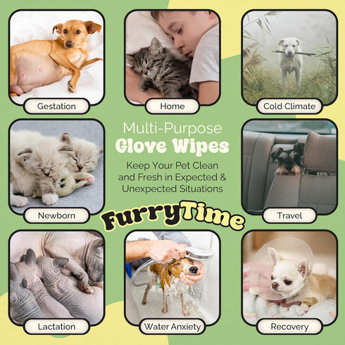 Pet Glove Wipes for Dog & Cat Cleaning, 30 Gloves, Hypoallergenic Dry Bath for Puppy, Kitten, and Coat Care