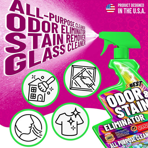 BEST Odor Eliminator, Strong Odor Stain Remover, All Purpose Cleaner, Carpet Deodorizer, Upholstery Cleaner, Glass