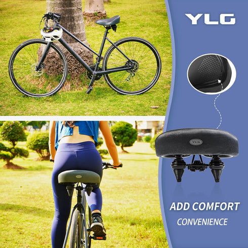 YLG Wide Bike Seat, Comfortable Electric Bike Saddle Cushion with Storage, Durable Leather, Universal Fit