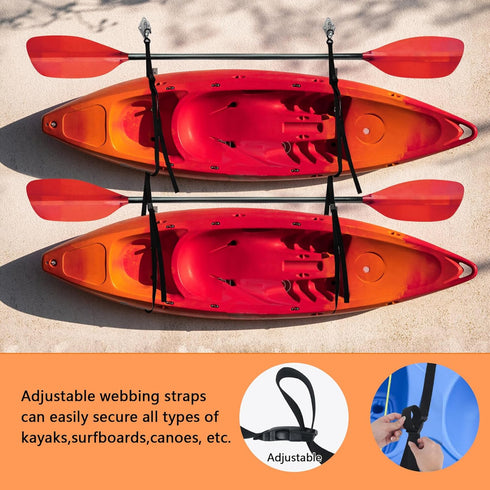 Kayak Storage Strap, Adjustable Wall Mount Straps for Hanging 1 or 2 Kayaks, Paddle Board, Canoe